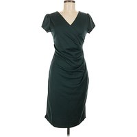 Cocktail Dress - Wrap: Teal Solid Pattern Dresses - Used