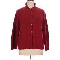 Eileen Fisher Wool Cardigan Sweater: Red Sweaters & Sweatshirts - Size 1X