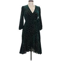 Calvin Klein Cocktail Dress - Wrap: Teal Animal Print Pattern Dresses - Used - Size 6 Petite