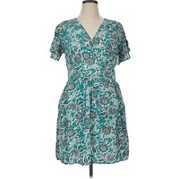 Ann Taylor LOFT Casual Dress - Wrap: Teal Paisley Pattern Dresses - Used - Size 14 Tall