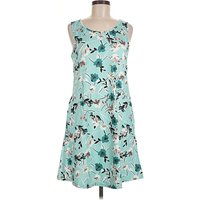 Casual Dress - Shift: Teal Print Pattern Dresses - Used