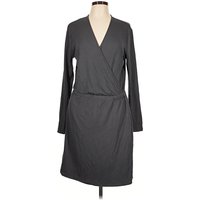 Lou & Grey Casual Dress - Wrap: Gray Solid Pattern Dresses - Used