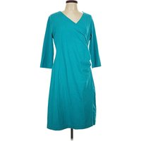 Soft Surroundings Casual Dress - Wrap: Teal Solid Pattern Dresses - Used