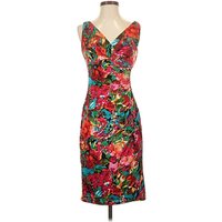 Lauren by Ralph Lauren Cocktail Dress - Sheath: Red Floral Pattern Dresses - Used - Size