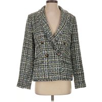 Ann Taylor Blazer Jacket: Green Tweed Pattern Jackets & Outerwear - Size