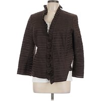 Lafayette 148 New York Blazer Jacket: Brown Stripes Pattern Jackets & Outerwear - Size