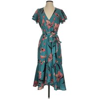 A New Day Casual Dress - Wrap: Teal Tropical Pattern Dresses - Used
