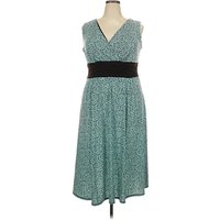 Perceptions Cocktail Dress - Wrap: Teal Polka Dots Pattern Dresses - Used - Size