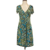 INC International Concepts Casual Dress - Wrap: Teal Paisley Pattern Dresses - Used - Size P