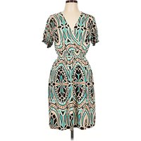 En Focus Studio Cocktail Dress - Wrap: Teal Paisley Pattern Dresses - Used - Size