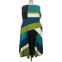 Julian Taylor Casual Dress - A-Line: Green Color Block Pattern Dresses - New - Size