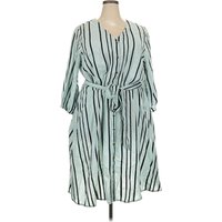 Lane Bryant Casual Dress - Wrap: Teal Stripes Pattern Dresses - Used - Size 20 Plus