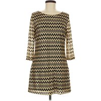Papillon Casual Dress - Shift: Gold Chevron/Herringbone Pattern Dresses - Used