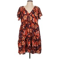 Old Navy Casual Dress - Wrap: Orange Print Pattern Dresses - Used