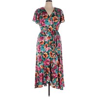 Nicole Miller New York Casual Dress - Wrap: Teal Tropical Pattern Dresses - Used - Size X