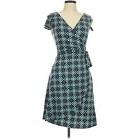London Times Casual Dress - Wrap: Teal Argyle Pattern Dresses - Used - Size