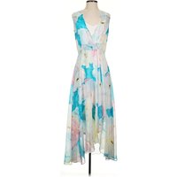Calvin Klein Cocktail Dress - High Low: Blue Tie-dye Pattern Dresses - Used - Size