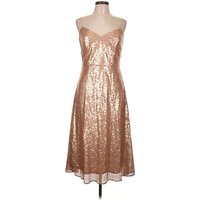 Dessy Collection Cocktail Dress - Party: Gold Metallic Pattern Dresses - Used - Size