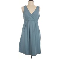 Eddie Bauer Casual Dress - Wrap: Teal Solid Pattern Dresses - Used