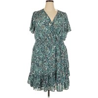 MICHAEL Michael Kors Casual Dress - Wrap: Teal Paisley Pattern Dresses - Used - Size 2X