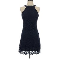 Lulus Cocktail Dress - A-Line: Blue Solid Pattern Dresses - Used
