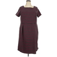 Talbots Casual Dress - Shift: Burgundy Stripes Pattern Dresses - Used - Size