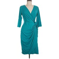 BeryDress Cocktail Dress - Wrap: Teal Solid Pattern Dresses - Used