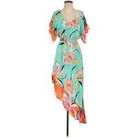 Trina Turk Cocktail Dress - Wrap: Teal Tropical Pattern Dresses - Used
