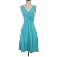 Slig Cocktail Dress - Wrap: Teal Solid Pattern Dresses - Used