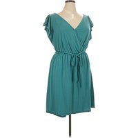 Ava & Viv Casual Dress - Wrap: Teal Solid Pattern Dresses - Used - Size