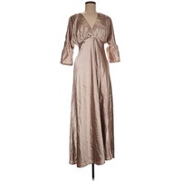 Birdy Grey Casual Dress - Wrap: Tan Metallic Pattern Dresses - Used
