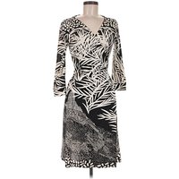 Diane von Furstenberg Cocktail Dress - Wrap: Ivory Graphic Pattern Dresses - Used - Size