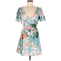 Hello Molly Casual Dress - Wrap: Teal Floral Pattern Dresses - Used - Size