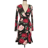 Planet Gold Cocktail Dress - Wrap: Black Floral Pattern Dresses - Used