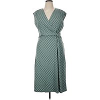 Lands' End Casual Dress - Wrap: Teal Chevron/Herringbone Pattern Dresses - Used - Size X