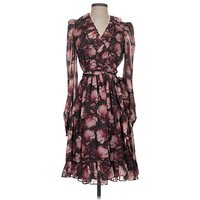 Rachel Parcell Cocktail Dress - Wrap: Burgundy Floral Pattern Dresses - Used