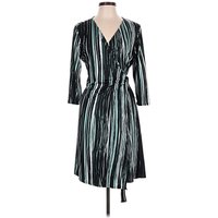 Lularoe Cocktail Dress - Wrap: Teal Stripes Pattern Dresses - Used
