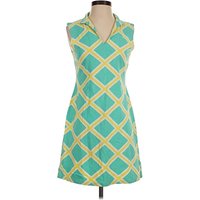 Mahi Gold Cocktail Dress - Shift: Teal Argyle Pattern Dresses - Used - Size X
