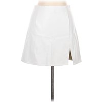 BEIGE BOTANY Faux Leather Skirt: White Solid Pattern Bottoms