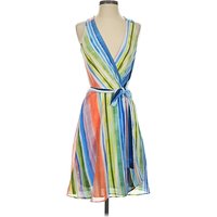 Beige by ECI Cocktail Dress - Wrap: Blue Stripes Pattern Dresses - Used