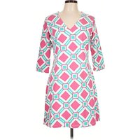 Mahi Gold Casual Dress - Shift: Teal Argyle Pattern Dresses - Used