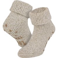 Chaussettes d'intérieur en laine pour femme, antidérapantes – Taupe – 43-46
