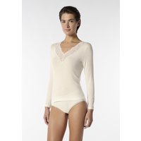 T-shirt en cachemire Perfect Line - Dentelle, manches longues - Taille M - Ivoire