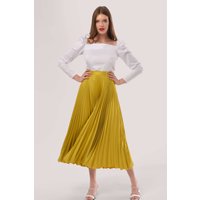 Enjoy 40% Off Closet London Yellow Pleated Midi Skirt Offer