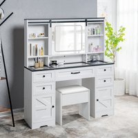 Naomi Home Vanya Vanity Desk with Adjustable Sliding Mirror and built in lights White