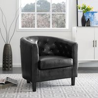 Faux Leather Tufted Barrel Accent Chair for Living Room by Naomi Home Black