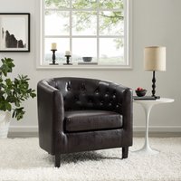 Faux Leather Tufted Barrel Accent Chair for Living Room by Naomi Home Espresso