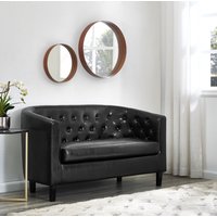 Naomi Home Emma Button Tufted Faux Leather Loveseat Black