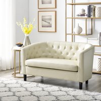 Naomi Home Emma Button Tufted Faux Leather Loveseat Cream