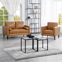 Genuine Leather Sofa Set of 2 Marisa Naomi Home Chair/Loveseat,Tan